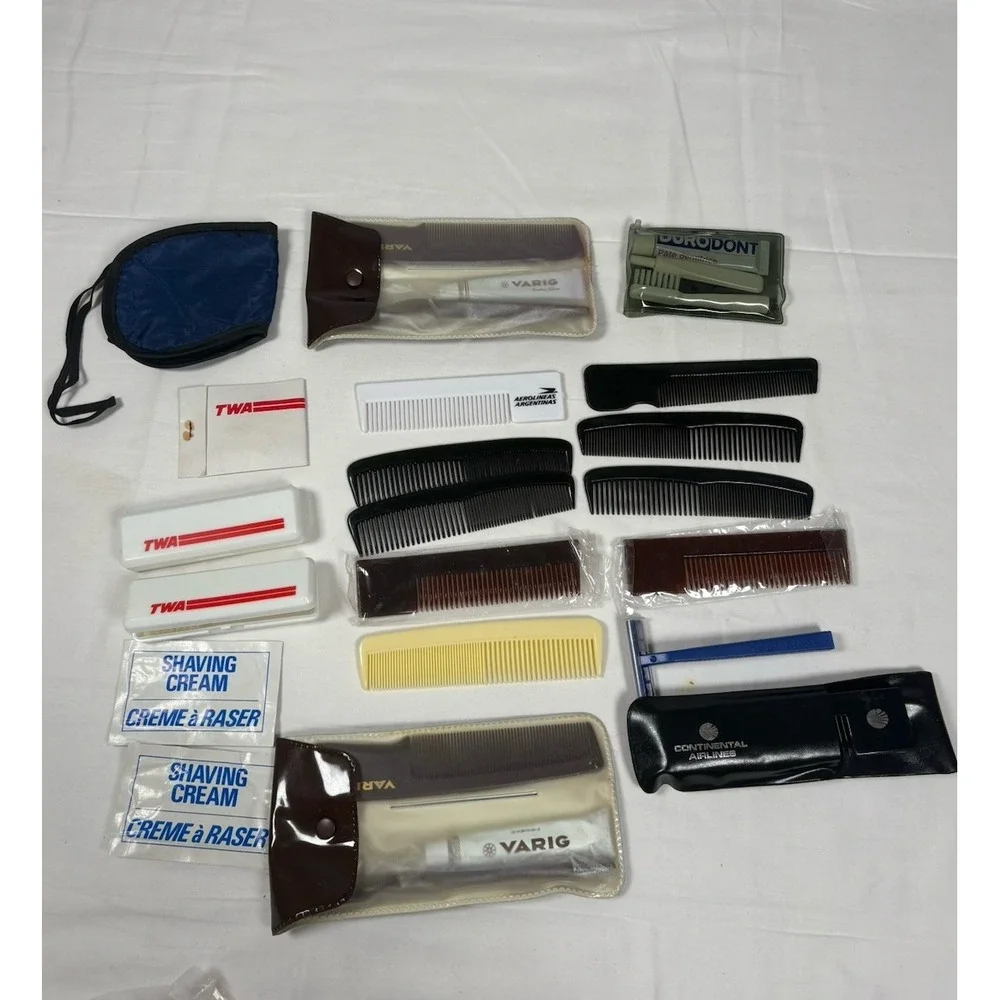 Vintage Airline Amenity Kits Lot TWA Varig Continental Travel Grooming Kit